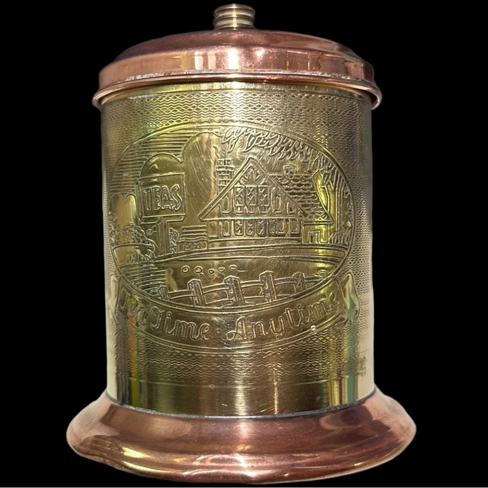 Vintage English Copper and Brass Tea Caddy